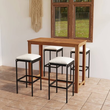 vidaXL 5-tlg. Gartenbar-Set mit Kissen Schwarz
