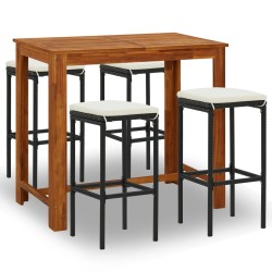 vidaXL 5-tlg. Gartenbar-Set mit Kissen Schwarz