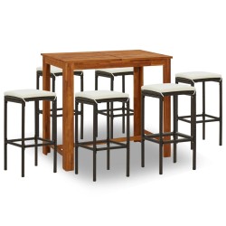 vidaXL 7-tlg. Gartenbar-Set mit Kissen Braun