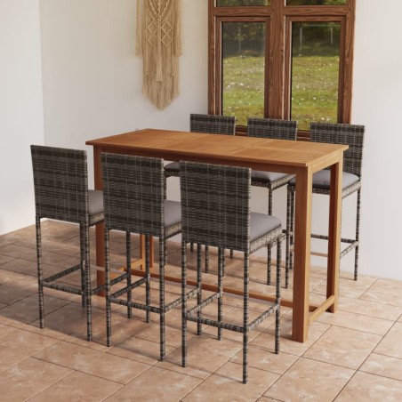 vidaXL 7-tlg. Gartenbar-Set mit Kissen Grau