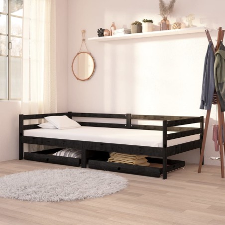 vidaXL Tagesbett mit Schubladen 90x200 cm Schwarz Massivholz Kiefer