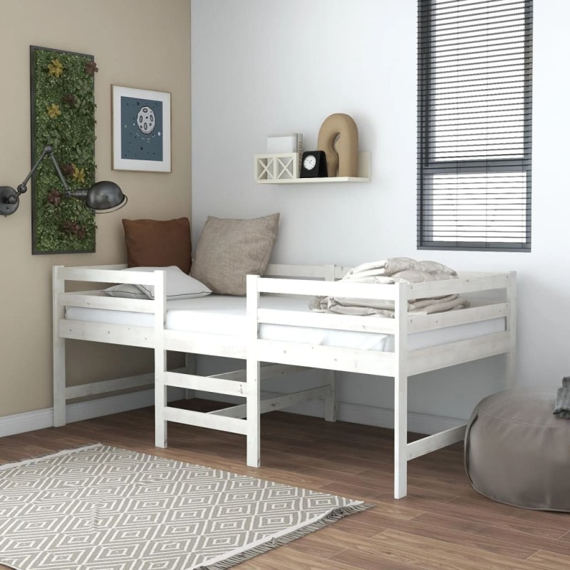 vidaXL Mittelhohes Bett mit Matratze 90x200 cm Weiß Massivholz Kiefer vidaXL Mittelhohes Bett mit Matratze 90x200 cm Weiß Massivholz Kiefer