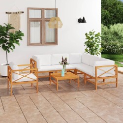 vidaXL 7-tlg. Garten-Lounge-Set mit Creme Kissen Massivholz Teak