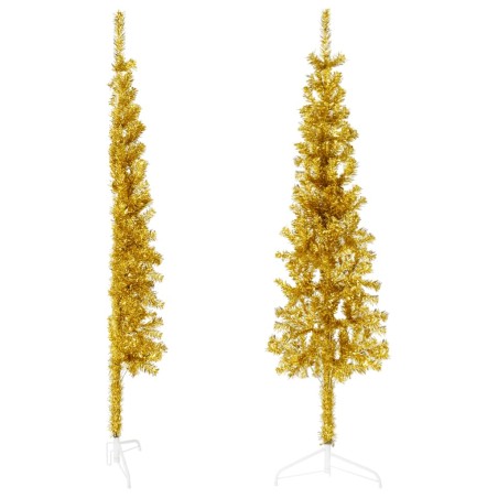 vidaXL Künstlicher Halb-Weihnachtsbaum mit Ständer Schlank Gold 120 cm