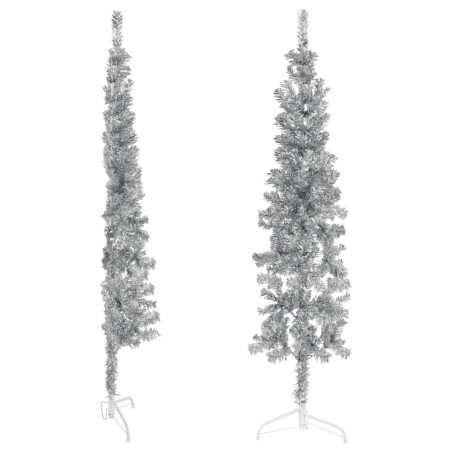 vidaXL Künstlicher Halb-Weihnachtsbaum Ständer Schlank Silbern 120 cm