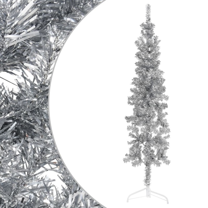 vidaXL Künstlicher Halb-Weihnachtsbaum Ständer Schlank Silbern 180 cm vidaXL Künstlicher Halb-Weihnachtsbaum Ständer Schlank Silbern 180 cm