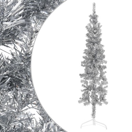 vidaXL Künstlicher Halb-Weihnachtsbaum Ständer Schlank Silbern 180 cm