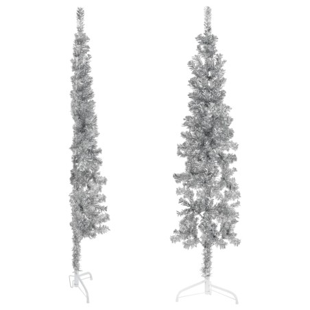 vidaXL Künstlicher Halb-Weihnachtsbaum Ständer Schlank Silbern 180 cm