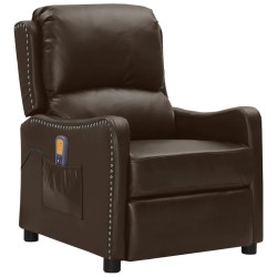vidaXL Massagesessel mit Aufstehhilfe Glänzend Braun Kunstleder