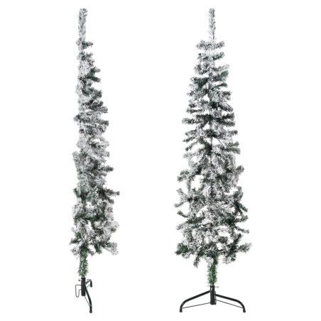 vidaXL Künstlicher Halb-Weihnachtsbaum mit Schnee Schlank 120 cm