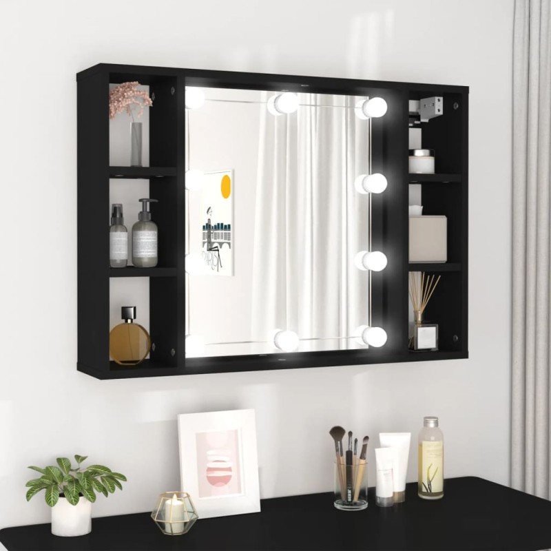 vidaXL Spiegelschrank mit LED Schwarz 76x15x55 cm vidaXL Spiegelschrank mit LED Schwarz 76x15x55 cm