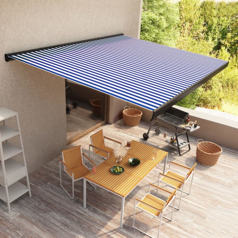 vidaXL Kassettenmarkise mit Motor 450x300 cm Blau und Weiß vidaXL Kassettenmarkise mit Motor 450x300 cm Blau und Weiß