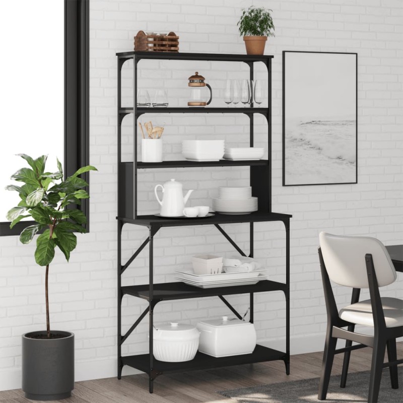 vidaXL Bäckerregal 6 Fächer Schwarz 90x40x180 cm Holzwerkstoff vidaXL Bäckerregal 6 Fächer Schwarz 90x40x180 cm Holzwerkstoff