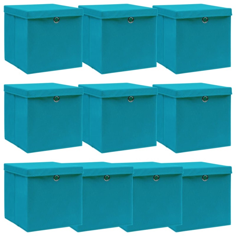 vidaXL Aufbewahrungsboxen mit Deckeln 10Stk. Babyblau 32x32x32cm Stoff vidaXL Aufbewahrungsboxen mit Deckeln 10Stk. Babyblau 32x32x32cm Stoff
