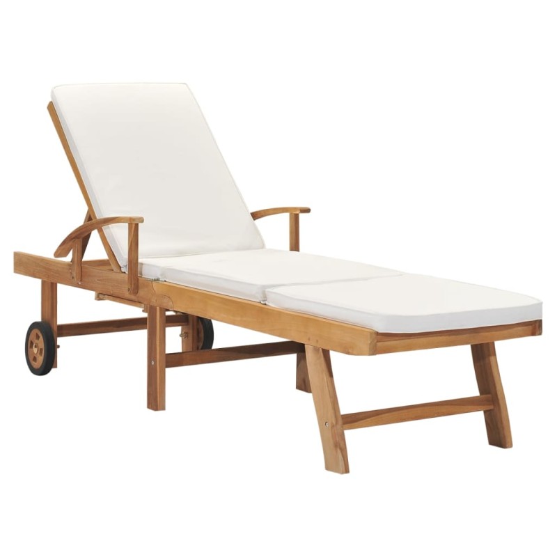 vidaXL Sonnenliege mit Auflage Massivholz Teak Creme vidaXL Sonnenliege mit Auflage Massivholz Teak Creme