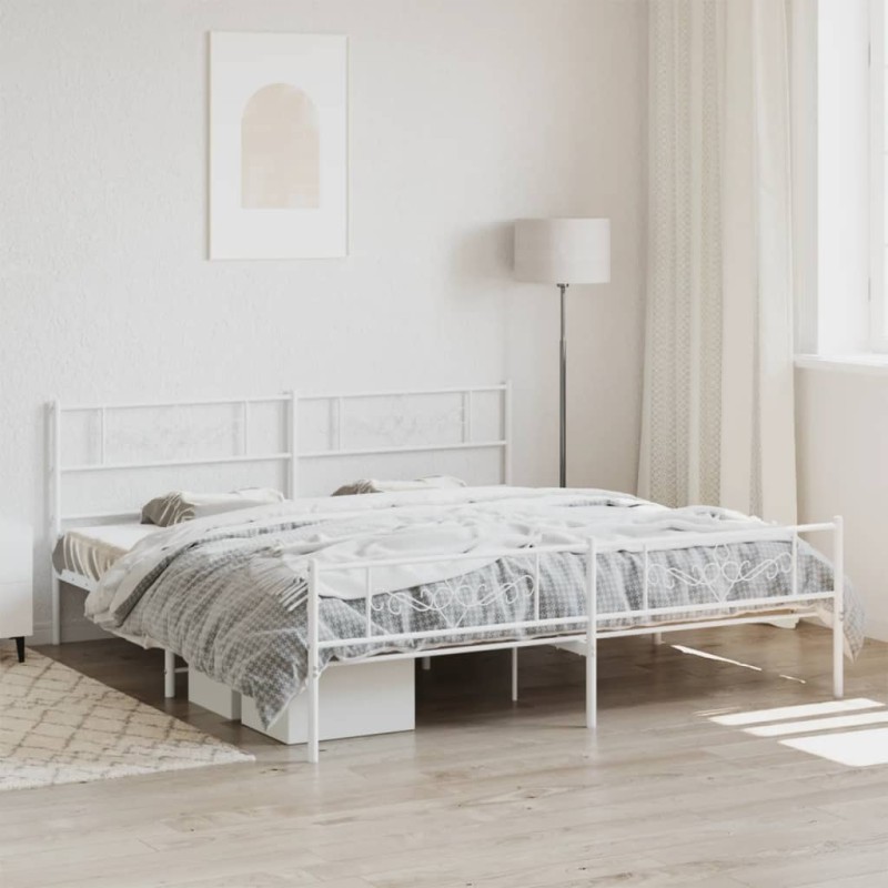 vidaXL Bettgestell mit Kopf- und Fußteil Metall Weiß 183x213 cm vidaXL Bettgestell mit Kopf- und Fußteil Metall Weiß 183x213 cm