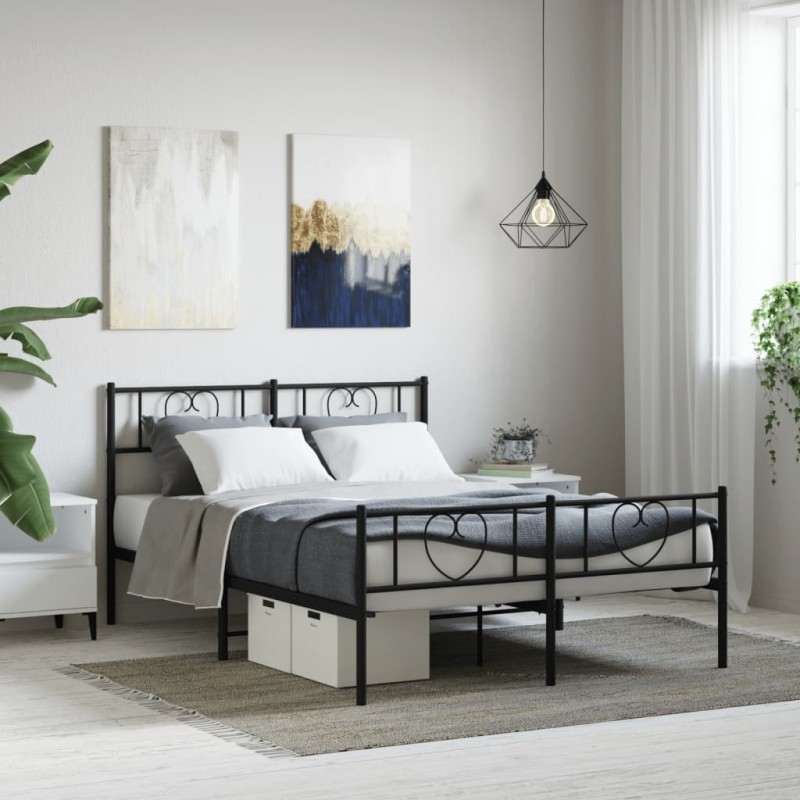 vidaXL Bettgestell mit Kopf- und Fußteil Metall Schwarz 150x200 cm vidaXL Bettgestell mit Kopf- und Fußteil Metall Schwarz 150x200 cm