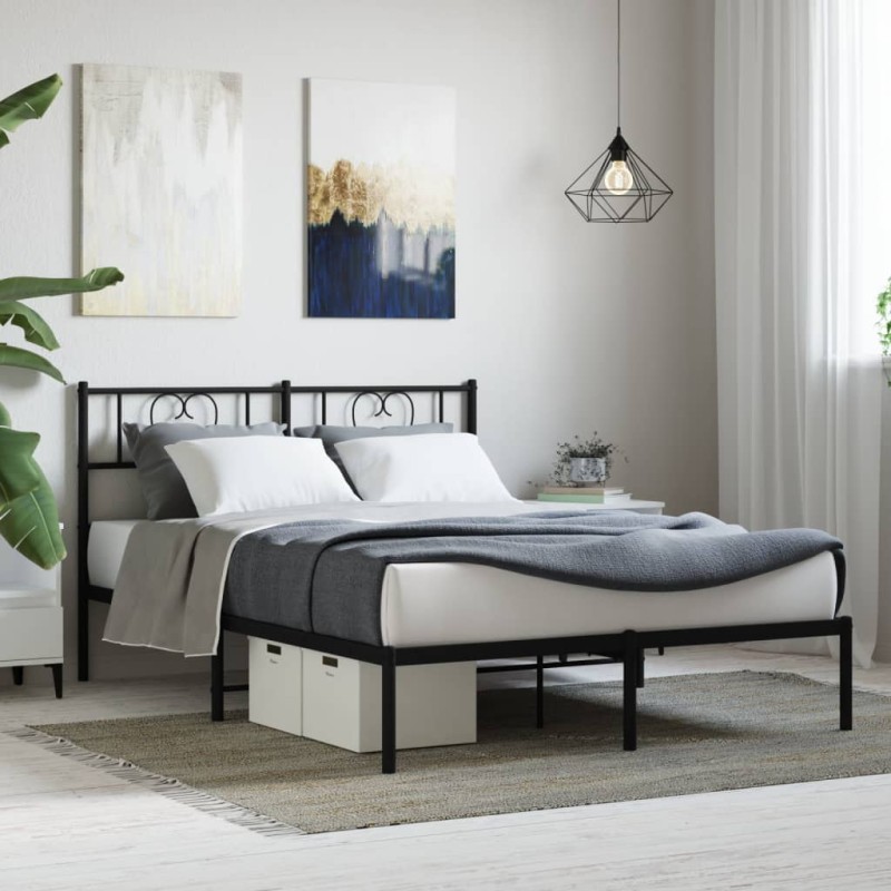 vidaXL Bettgestell mit Kopfteil Metall Schwarz 120x190 cm vidaXL Bettgestell mit Kopfteil Metall Schwarz 120x190 cm