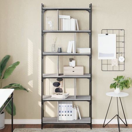 vidaXL Bücherregal 6 Böden Grau Sonoma 76x32x192 cm Holzwerkstoff