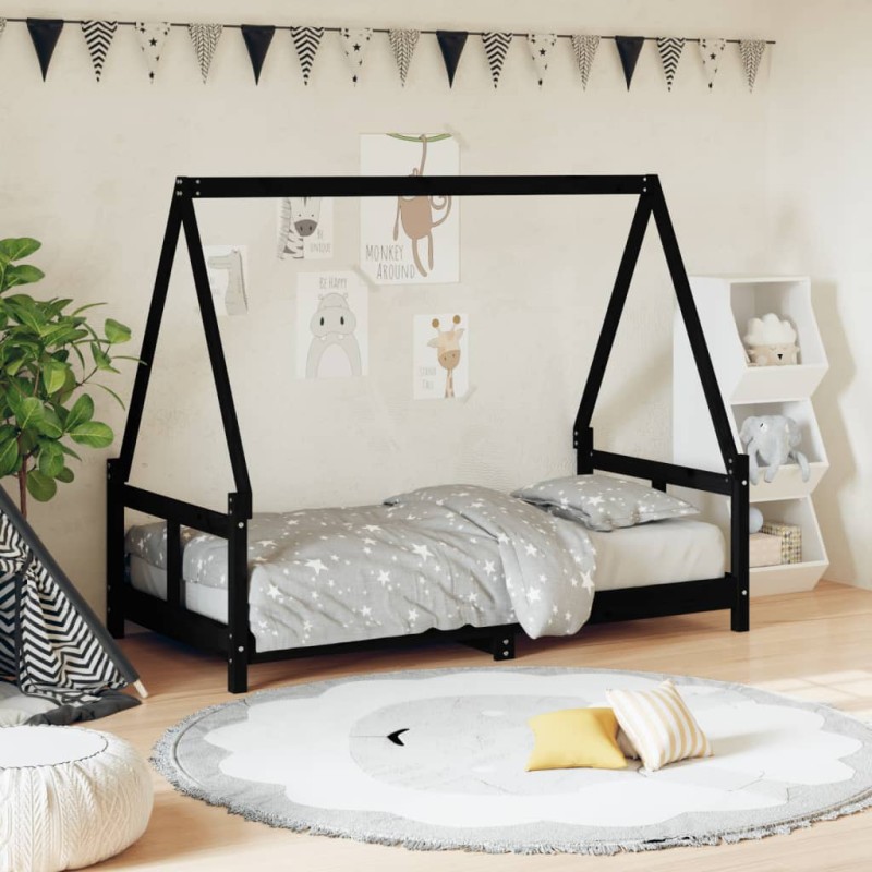 vidaXL Kinderbett Schwarz 80x160 cm Massivholz Kiefer vidaXL Kinderbett Schwarz 80x160 cm Massivholz Kiefer