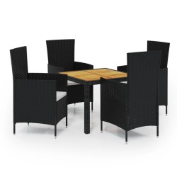 vidaXL 5-tlg. Garten-Essgruppe mit Auflagen Poly Rattan Schwarz