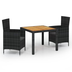 vidaXL 3-tlg. Garten-Essgruppe mit Auflagen Poly Rattan Schwarz