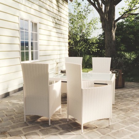 vidaXL 5-tlg. Garten-Essgruppe mit Auflagen Poly Rattan Weiß
