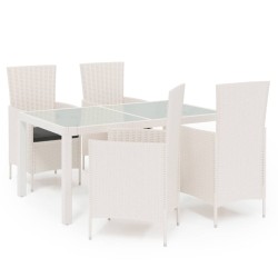 vidaXL 5-tlg. Garten-Essgruppe mit Auflagen Poly Rattan Weiß