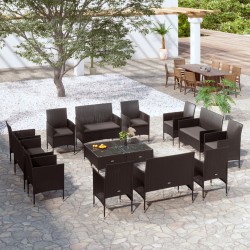 vidaXL 16-tlg. Garten-Lounge-Set mit Auflagen Poly Rattan Schwarz