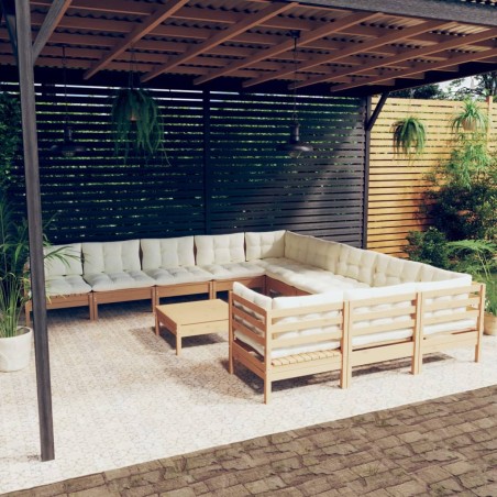 vidaXL 12-tlg. Garten-Lounge-Set mit Kissen Honigbraun Kiefernholz