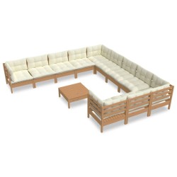 vidaXL 12-tlg. Garten-Lounge-Set mit Kissen Honigbraun Kiefernholz
