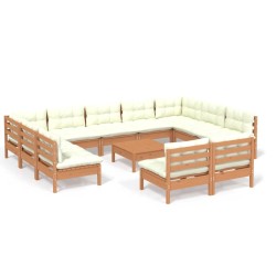 vidaXL 12-tlg. Garten-Lounge-Set mit Kissen Honigbraun Kiefernholz