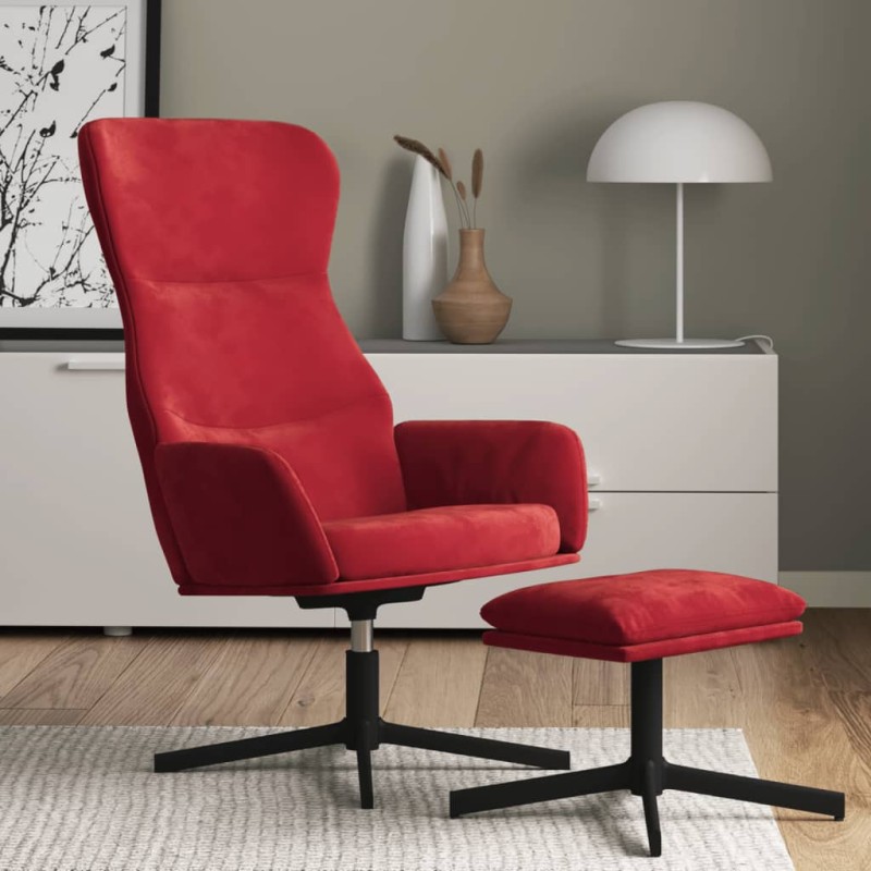vidaXL Relaxsessel mit Hocker Weinrot Samt vidaXL Relaxsessel mit Hocker Weinrot Samt