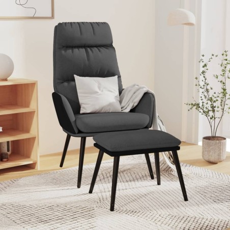 vidaXL Relaxsessel mit Hocker Dunkelgrau Stoff und Kunstleder
