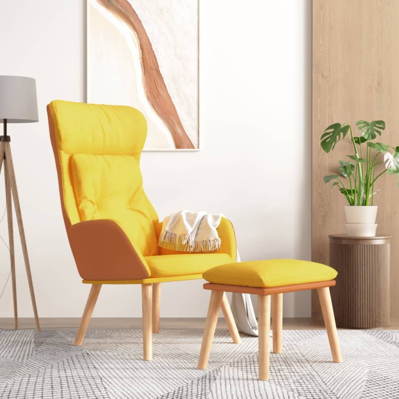 vidaXL Relaxsessel mit Hocker Senfgelb Kunstleder & Stoff vidaXL Relaxsessel mit Hocker Senfgelb Kunstleder & Stoff