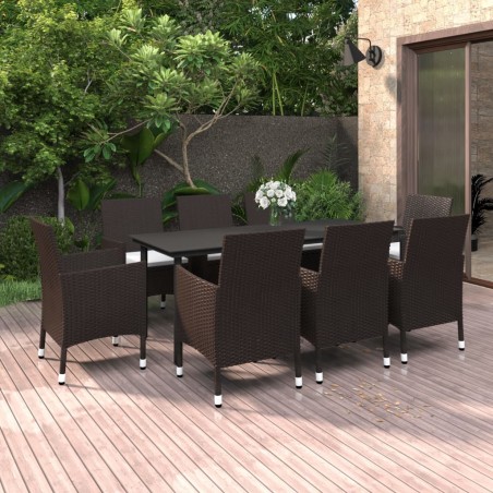 vidaXL 9-tlg. Garten-Essgruppe mit Auflagen Poly Rattan und Glas