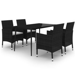 vidaXL 5-tlg. Garten-Essgruppe mit Auflagen Poly Rattan und Glas