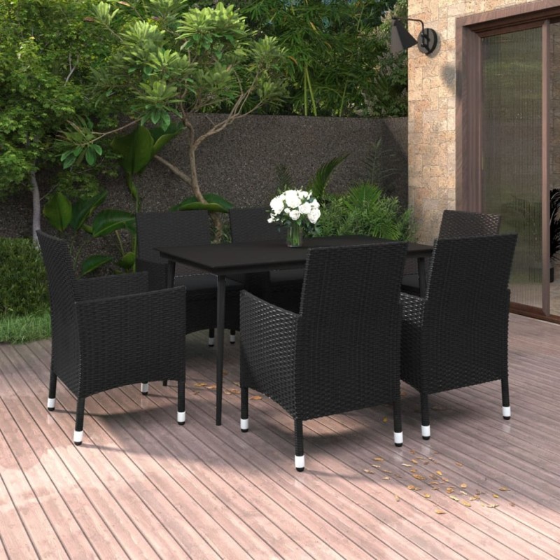 vidaXL 7-tlg. Garten-Essgruppe mit Auflagen Poly Rattan und Glas vidaXL 7-tlg. Garten-Essgruppe mit Auflagen Poly Rattan und Glas