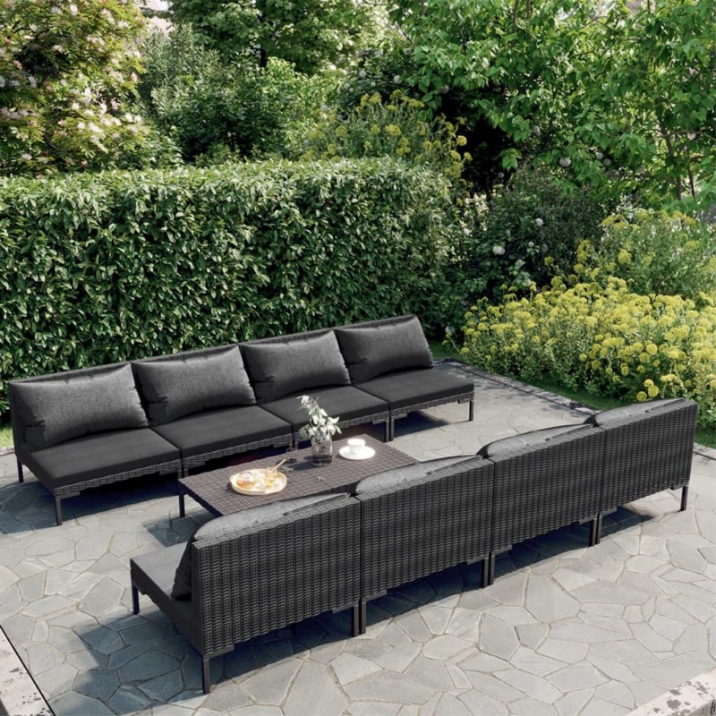 vidaXL 9-tlg. Garten-Lounge-Set mit Kissen Poly Rattan Dunkelgrau vidaXL 9-tlg. Garten-Lounge-Set mit Kissen Poly Rattan Dunkelgrau