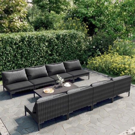 vidaXL 9-tlg. Garten-Lounge-Set mit Kissen Poly Rattan Dunkelgrau