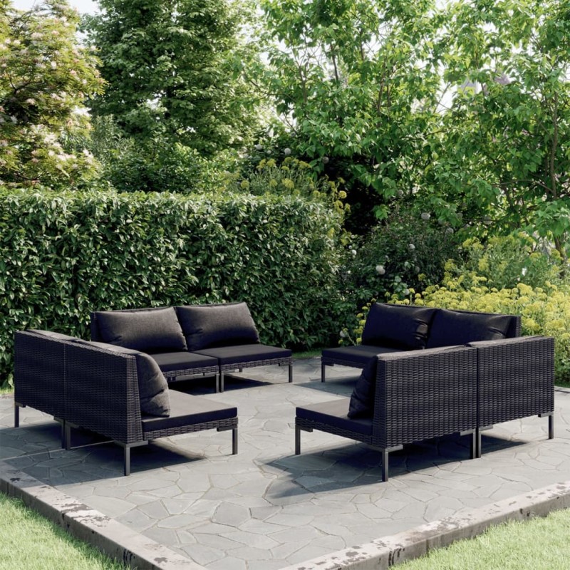vidaXL 8-tlg. Garten-Lounge-Set mit Kissen Poly Rattan Dunkelgrau vidaXL 8-tlg. Garten-Lounge-Set mit Kissen Poly Rattan Dunkelgrau