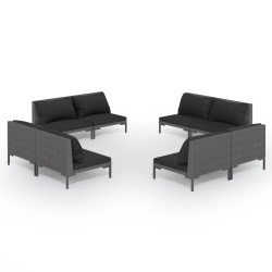 vidaXL 8-tlg. Garten-Lounge-Set mit Kissen Poly Rattan Dunkelgrau