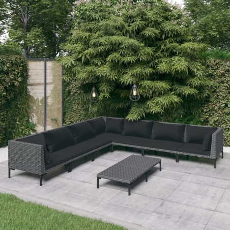 vidaXL 8-tlg. Garten-Lounge-Set mit Auflagen Poly Rattan Dunkelgrau