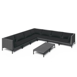 vidaXL 8-tlg. Garten-Lounge-Set mit Auflagen Poly Rattan Dunkelgrau