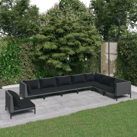vidaXL 8-tlg. Garten-Lounge-Set mit Auflagen Poly Rattan Dunkelgrau