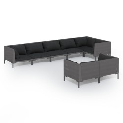 vidaXL 8-tlg. Garten-Lounge-Set mit Kissen Poly Rattan Dunkelgrau