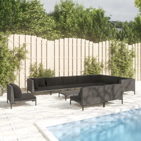 vidaXL 11-tlg. Garten-Lounge-Set mit Auflagen Poly Rattan Dunkelgrau