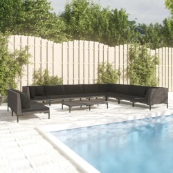 vidaXL 11-tlg. Garten-Lounge-Set mit Auflagen Poly Rattan Dunkelgrau
