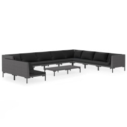 vidaXL 11-tlg. Garten-Lounge-Set mit Auflagen Poly Rattan Dunkelgrau