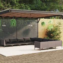 vidaXL 11-tlg. Garten-Lounge-Set mit Auflagen Poly Rattan Dunkelgrau